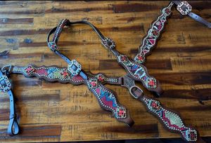 ที่เหนือกว่า hoof N Tack ต่างประเทศตะวันตกหนังบังเหียนหนังบังเหียน headstall มือประทับลายดอกไม้ออกแบบได้ตามต้องการสำหรับม้า - Product Image 5