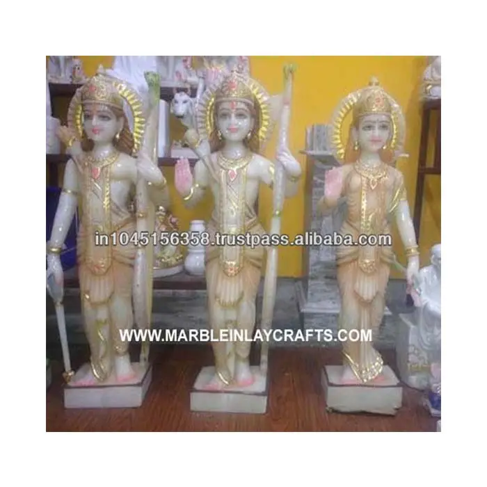 Reine Makrana Marmor handgemachte Lord Shri Ram Laxman Göttin Mata Sita polierte stehende Position Skulptur