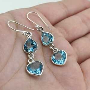Pendientes Colgantes de Plata de Ley con Doble Corazón Hechos a Mano, con Topacio Azul Natural, Regalo de Aniversario o Cumpleaños para Ella, a la Moda - Product Image 1