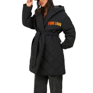 Parkas réversibles en tricot pour femmes, hiver 2026, poches, épaisses, chaudes, à capuche, en polyester/nylon, manteaux amples pour femmes, vestes matelassées - Product Image 1