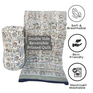 Hữu Cơ Bông Mền Ấn Độ Tay Khối In Duvets Grey & <span class=keywords><strong>Peach</strong></span> AC <span class=keywords><strong>Comforter</strong></span> Chăn Cho Tất Cả Các Mùa Chất Lượng Cao Hoa Mền - Product Image 2