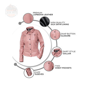 Chemises à boutons en cuir à manches longues et col rabattu personnalisées grande taille pour femmes-Streetwear respirant et anti-rides - Product Image 6