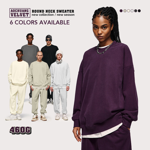 Sweat-shirt à col rond surdimensionné 460G 100% coton, poids lourd, unisexe, style streetwear d'hiver - Product Image 2