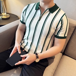 <span class=keywords><strong>Polo</strong></span> de punto con diseño impreso y bordado de logotipo personalizado OEM, <span class=keywords><strong>Polo</strong></span> de manga corta ajustado a rayas con cremallera de verano para hombre - Product Image 2