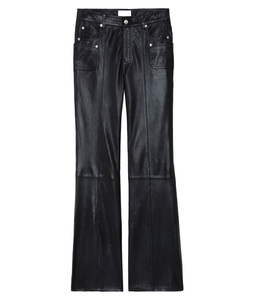 Elegantes pantalones de invierno con frente plano XL para mujer, decoraciones con logotipo de encaje de cuero estampado lavado, Material de retazos de colores a rayas - Product Image 1