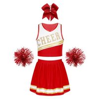 Ensemble d'uniformes de cheerleading personnalisés pour femmes avec sublimation et estampage à chaud, comprenant haut, jupe, pompons et nœuds, tenue complète pour entraînement d'équipe