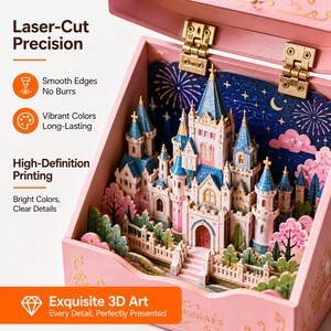 Boîte cadeau <span class=keywords><strong>en</strong></span> papier avec logo personnalisé, éclairage LED, emballage cadeau romantique de luxe avec château et grande roue - Product Image 3