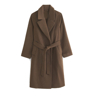 Manteau trench long vintage à double boutonnage pour femme avec ceinture |   Usine de fabrication OEM/ODM de vêtements en laine 100% écologiques à marque privée - Product Image 5