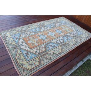 พรมขนาด 3.9x6.7 ฟุต, พรมวินเทจสไตล์ตุรกี, พรมขนสัตว์สีน้ำเงิน - Product Image 2