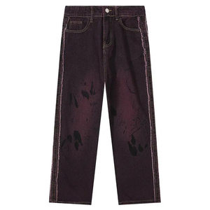 กางเกงยีนส์ทรงแบ็กกี้สไตล์ไฮสตรีท ดีไซน์ทำสีพื้นแบบกำหนดเอง คุณภาพสูง แฟชั่นใหม่ แต่งขาด สำหรับผู้ชาย - Product Image 1