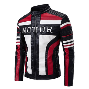 Chaquetas de moto de carreras de piel sintética con cuello levantado para hombre, chaqueta cortavientos transpirable para hombre - Product Image 3