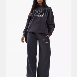 Chándales de invierno informales de gran tamaño para mujer, conjunto de 2 piezas con chaqueta con cremallera y pantalón acampanado, ropa deportiva - Product Image 4