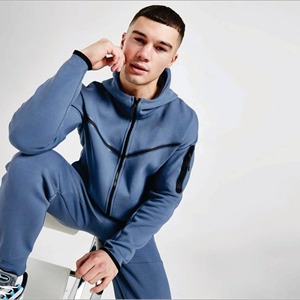 OEM Design 69% Coton 31% Polyester Bleu Hommes Tech Polaire Survêtement Full Zip Hoodie Joggers Sweatpants Sweatsuit - Product Image 2