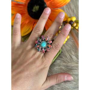 Bague bohème ajustable en argent sterling multi-pierres faite à la main du sud-ouest - Product Image 2