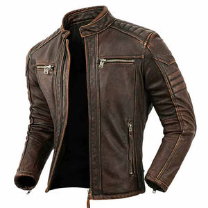Veste en cuir pour hommes, veste en cuir PU mince à col montant, manteau de moto décontracté à la mode, manteau en cuir de motard pour printemps et automne - Product Image 1
