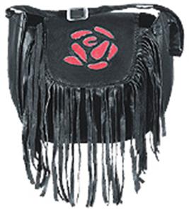 HMB-2300D Women's Vintage Saddle Shape <b>Small</b> Shoulder <b>Bag</b> Rose Model Flower Pouch Fringes Leather Cotton Lining <b>Travel</b> - Product Image 2