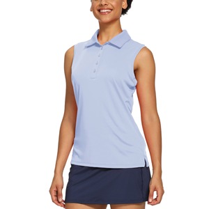 Polo sin mangas de tenis de golf para mujer, tejido ligero elástico de secado rápido OEM UPF 50 +, Polo Camiseta con cuello, 100% poliéster - Product Image 4
