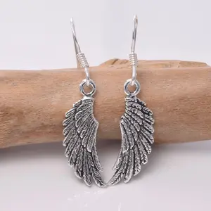 925 boucles d'oreilles ailes d'ange en argent sterling faites à la main pour femmes haute brillance polonais Double torsion fil délicat bijoux en argent fournisseurs