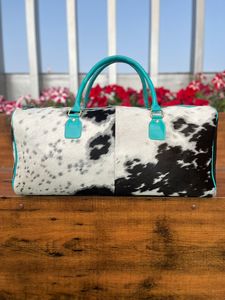 Nouveau véritable fait à la main Style Vintage usiné en cuir de fourrure de vachette sacs polochons Western unisexe en cuir de vachette frange grands sacs de voyage - Product Image 4