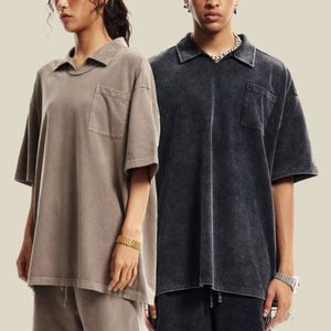 Poids lourd 100% coton tricoté lavage à l'acide caractère surdimensionné Vintage pour chemise hommes Logo personnalisé décontracté Streetwear de haute qualité - Product Image 1