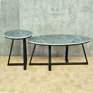 Modern Style Elip Design Double <b>Sofa</b> <b>Table</b> with Nesting Feature Stone Top and Iron Legs-TT68212 - Product Image 5