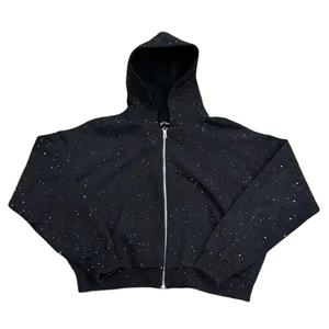 Sweat à capuche zippé de haute qualité avec impression de logo personnalisé, délavé à l'acide, sweats à capuche vintage délavés avec strass pour hommes, vente en gros - Product Image 3