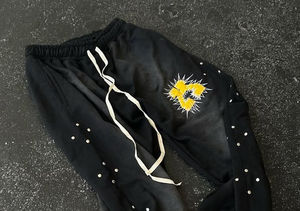 Pantalon de survêtement ample à jambe droite en molleton de coton brodé personnalisé, vintage, délavé à l'acide, pantalon de survêtement pour homme, pantalon pour homme - Product Image 4