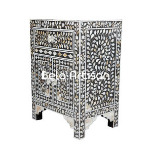 Wooden Side Table Living Room Lights Modern Handmade Bone Inlay Nightstand Floral <b>Bedside</b> Table Black & <b>White</b> - Product Image 1