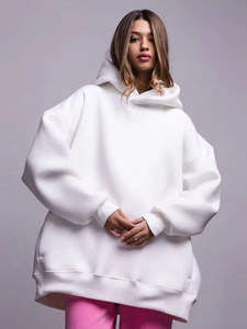 Sudadera con capucha de color sólido de alta calidad para mujer al por mayor personalizada sudaderas informales sueltas transpirables de lana gruesa de gran tamaño - Product Image 2