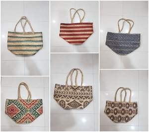 Sacs à main vintage bohème pour femmes-Sacs en jute biodégradable écologique Bouton à deux poignées pour la mode estivale disponible en ligne pour - Product Image 1