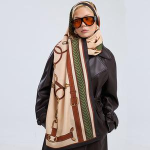 Heritage Equestrian Belt Chain Motif Classic <b>Silk</b> Wool Long Casual Shawl Hand Rolled Hem Luxury Winter Warm Pashmina - Product Image 2