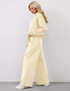 SUDADERO de algodón 100%, conjunto ligero con capucha, cierre de cordón, invierno, ecológico, lavado a la piedra, estampado de diamantes de imitación adornados - Product Image 5