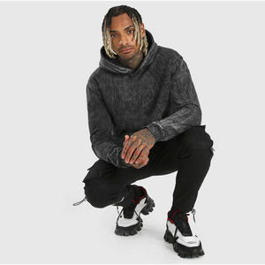 Fabricantes de Ropa, Sudadera con Lavado Ácido Personalizada, Estilo Desgastado, Corte Holgado, Sudadera Corta de Estilo Urbano para Hombre - Product Image 2