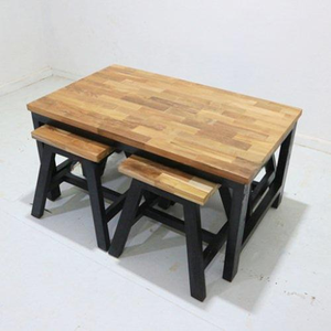 Conjunto de Mesa de Jardín de Madera Industrial de 3 Piezas, Muebles de Comedor de Madera Maciza para Patio, Mesa de Cocina para Exteriores con Estructura de Metal Negro y Taburetes - Product Image 4