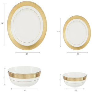 Service de table en céramique de qualité supérieure de 14 pièces | 4 assiettes à dîner, 4 assiettes à dîner, 2 grands bols et 4 petits bols | Golden Strip - Floral - Product Image 5