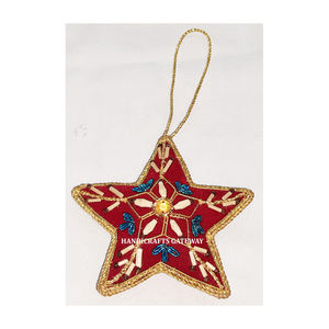 เครื่องประดับแขวนคริสต์มาสงานปักสีทอง zari ดีไซน์ดูดีและรูปดาวสำหรับตกแต่ง - Product Image 1