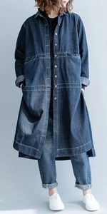 Chaqueta Vaquera Clásica para Mujer, Elegante, Corte Regular, Larga hasta la Rodilla, Versátil, Moderna, Esencial para Combinar en Capas, Estilo Vintage, con Botones, Lavada - Product Image 4