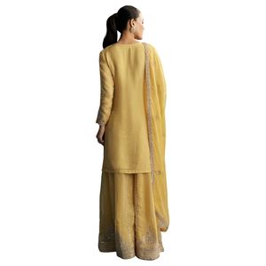 Traje Palazzo de Organza amarillo con Zari y bordado de espejo, venta al por mayor, Ropa Étnica para mujer, fábrica de ropa OEM, proveedor a granel - Product Image 5