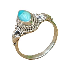 Bague pour femme en argent sterling 925, pierre précieuse turquoise naturelle en forme de poire, fabrication artisanale - Product Image 1