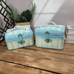 Handmade Gift Baskets Rattan <b>Plastic</b> PP-Color Matching <b>Storage</b> <b>Boxes</b> Woven Suitcase Hanging Gift Box for Kitchen Food <b>Storage</b> - Product Image 3
