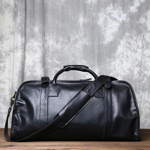 Bolsa de Viaje de Cuero Genuino, Ligera, Plegable, Gran Capacidad, Cierre de Cremallera, Resistente, Negra - Product Image 2