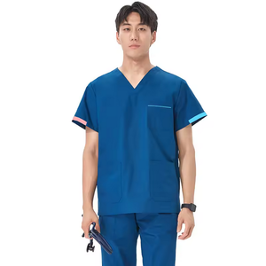 Uniformes de hospital de material elástico con cuello en V y logotipo personalizable - Product Image 5