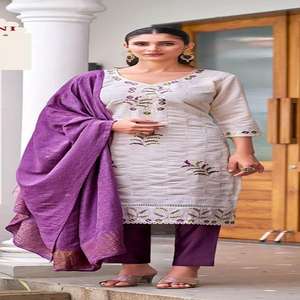 2024 diseñador estilo moderno atractivo pantalón Kurti de seda romana Dupatta bordado trabajo nueva colección para adultos fabricado India - Product Image 1