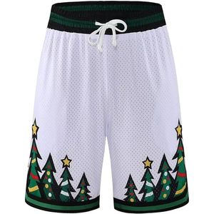 Pantalones Cortos Deportivos de Baloncesto con Estampado Personalizado de Árbol de Navidad, Blancos y Verdes, Tema Navideño, Antibacterianos, Transpirables, para Hombre, Gimnasio - Product Image 3