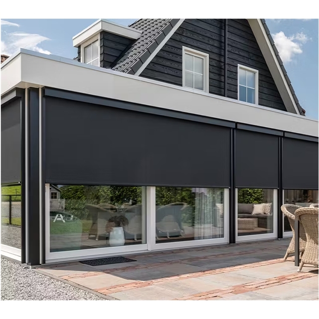 Remote Control Retractable Motorized Electric Side Screen Zip Track Screen Roller Blinds for Window Outdoor