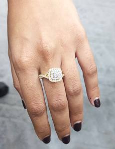 Anillo de Compromiso con Diamante Cultivado en Laboratorio de Corte Redondo de 1 Quilate, Anillo de Boda con Doble Halo de Diamantes, Anillo de Oro Amarillo Sólido de 14K Trenzado - Product Image 4