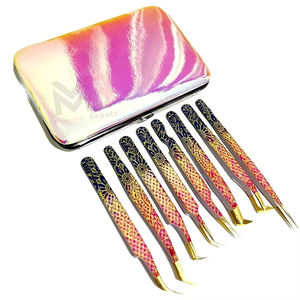 Pince à épiler en acier inoxydable à pointe pointue, 8 pièces, en une seule couleur, pour les extensions de cils, service OEM par Magma Beauty - Product Image 2