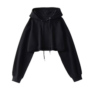 Oem Logo personnalisé Fabricant 100% Sweat à capuche en coton Sweats à capuche courts vierges pour femmes - Product Image 1