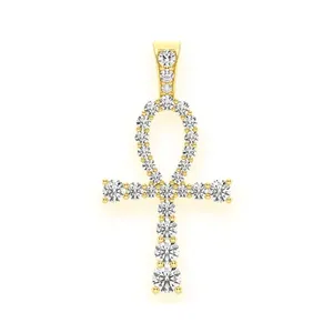 18K Gold Plated 1.5 CTS and 10 Grams Custom Graduated Egyptian Ankh Moissanite Diamond Pendant for Birthday and Anniversary Gift