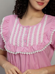 Camisón de Encaje 100% Algodón para Mujer, Manga Media, Largo Completo, Tejido Transpirable, Cuello Redondo Elegante, Primavera, Verano, Otoño - Product Image 5